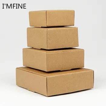 100pcs/ Lote Multi-tamanhos de Caixas de Papel Kraft Marrons DIY Pacote de Presente Caixa Dobrável Papercard Caixas Para o Natal Decoração de Casamento