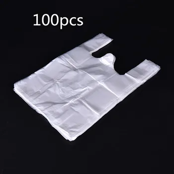 100pcs Sacos de Plástico Transparente Saco de Compras de Supermercado, Sacos Com Alça de Embalagem de Alimentos, 20*30 cm