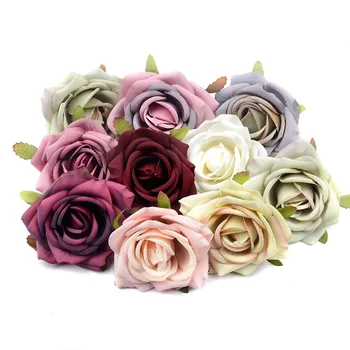 15pcs 7cm Europeia Retro Artificiais de Seda Rosa Flor de Cabeça Para Casamento Decoração Home Diy Coroa de Scrapbook Artesanal Falso Flor