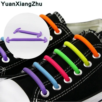 16pcs/set de Silicone Não Amarrar Cadarços Rodada Elástico cordões de sapatos de Melhor em Esportes Fã de Sapato para Crianças e Adultos de Borracha Preguiçoso Cordões