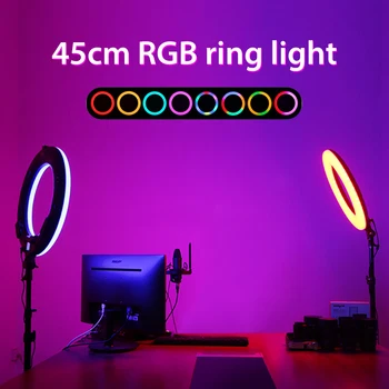 18inch 45cm LED RGB Anel de Luz Colorida Iluminação da Fotografia Com 190mm 150mm Tripé Para Estúdio de Fotografia Youtube de Maquiagem de tiro