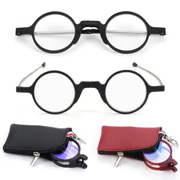 1PC Portátil MINI Óculos de Leitura Homens Mulheres Dobrável Redonda Pequena Armação de Metal Leitores Presbiopia Óculos Com Caixa Original
