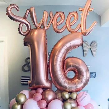 1set Sweet 16 Decorações do Partido Suprimentos de Aniversário de 30 anos Tema Decorações de 16 A 25 A 30 Anos de Aniversário 16inch que o Número de Balões Folha