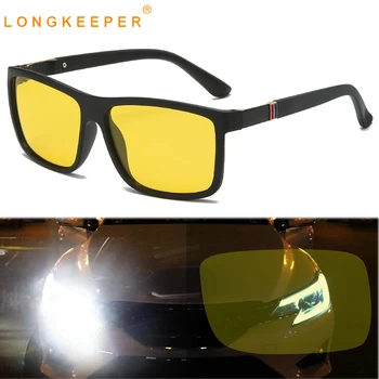 2020 Novo Óculos de Visão Noturna Homens Mulheres Polarizados Condução de Óculos de Sol Vintage Retângulo Amarelo Lente Óculos de proteção UV400 Gafas