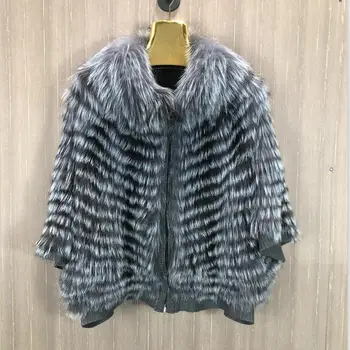 2021 silver fox fur casaco de malha fox casaco de pele de guaxinim roupas de pele real fox fur casaco de malha