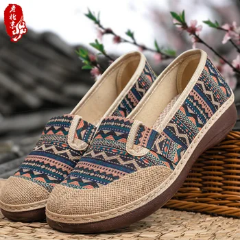 2022 Primavera de Mulheres, Televisão de Senhoras Sapatos Rasos Feminino Étnica velha Pequim pano de sapatos televisão calcanhar sapatos de lona de bordado sapatos