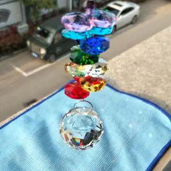 250mm Artesanal Feng Shui Pêndulo Suncatcher Arte em Vidro Cristal Prismas Lustre Pendurado arco-íris Ornamento Bling