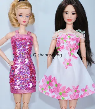 2pcs/lote-de-Rosa Mini Vestido Para a Boneca Barbie Roupas Para a Barbie Roupas de Roupa de Princesa Vestido de Noite 1/6 Bonecas Acessórios Crianças Brinquedo