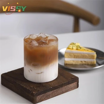 300 ML resistente ao Calor, Copo de Vidro Reta Listrado de Vidro Iced Latte Americano Copa do Japonês Vertical de Vidro de Água Caneca de Café com Leite