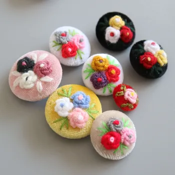 3pc DIY flor botão para roupas de Crochê feito à mão Botões Agasalho Jaqueta Retrô Bordado de Flor de Botão Decorativo para artesanato