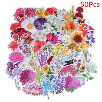 50Pcs/set Belas Flores Coloridas Flores Memorando Adesivos para Laptop Carro Skate, Capacete, Mala de viagem de papel de carta presente Para as crianças