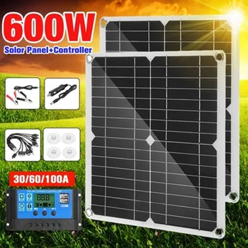 600W Painel Solar Kit de 18V de Carregamento USB Célula Solar Conselho de Telefone RV de MP3 do Carro ALMOFADAS de Acampamento ao ar livre de Energia solar Controlador de 100A