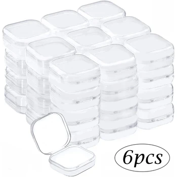 6PCS Mini Praça de Armazenamento de Caixa de Plástico Transparente Brincos Anéis de Jóia de Empacotamento da Caixa de Armazenamento de Pequenas Jóias Organizador Caso