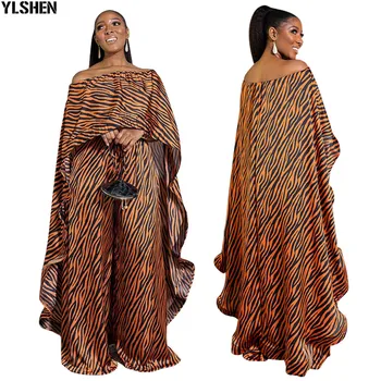 Africana de Impressão Vestidos para Mulheres 2 peças de Conjunto Dashiki Off Ombro, Vestido de Calças de Africanos Roupas Bazin Famoso Terno Vetement Femme