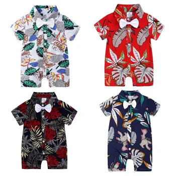 Algodão Menino Mangas Curtas, Romper Infantil Havaiana Camisa de Polo de Roupas 9-24M