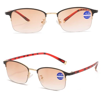 Anti-Azul Bifocal Leitura Óculos de sol para Homens e Mulheres Exterior Metade Quadro Progressiva Cor Leitores Óculos