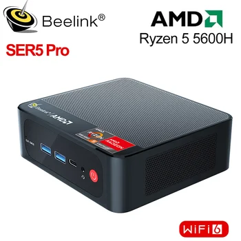 Beelink SER5 WiFi 6 Mini PC Windows 11 Pro AMD Ryzen 5 5600H DDR4 16GB 32GB SSD 500GB BT5.2 4K Dupla HD 1000M Computador da área de Trabalho