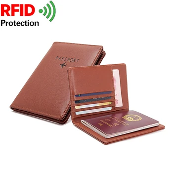 Boa Qualidade de Blindagem de Rfid, NFC, Passaporte, Carteira de Proteger os Titulares de Cartão de Crédito Multi-função Unissex em Couro de Viagem, Passaporte Cobre