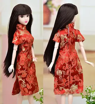 Boneca Acessórios Vermelho De Flores Handmade Vestido Para A Barbie Cheongsam Chinês Tradicional Vestido Vestido Qipao Noite Menina De Vestido De Presente