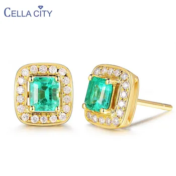 Cellacity Geometria Prata 925 Jóias de Pedras preciosas, Brincos para Mulheres Verdes de Cristal cor de Ouro Feminino Clássico Orelha Studs Aniversário