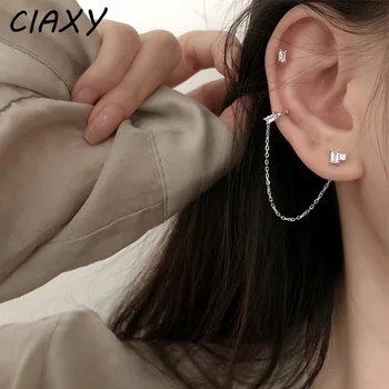 CIAXY Cor de Prata Assimétrica Embutidos Zircão Brincos para Mulheres de Personalidade Ouvido Clipes Cadeia Brinco Geométrico Jóias
