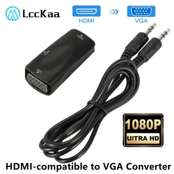 Compatível com HDMI Fêmea para Fêmea VGA Conversor de Áudio de 3,5 mm Cabo Adaptador de Saída de Vídeo 1080P para PC Portátil Monitor de TV Projetor