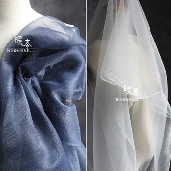 De Crepe, Tule Tecido de Organza Azul Branco Preto DIY Patchwork Véu Lenço de Decoração de Fundo da Saia Vestido de Noiva Designer Tecido