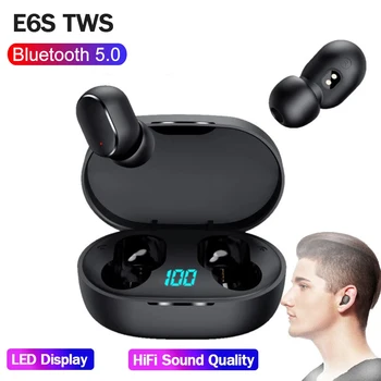 E6S TWS sem Fio Bluetooth Fone de ouvido 5.0 Com Microfone de Esportes Fone de ouvido com cancelamento de Ruído Tampão de ouvido Mini Fone de ouvido Mãos livres PK A6 S