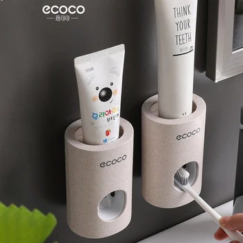 ECOCO Automática Dispensador de pasta de dente Titular de Banho Conjunto de Acessórios, porta-Escova de dentes Escova de dentes de Parede de Montagem em Rack