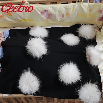Geebro Recém-nascido Aquecido Lã, Panos Cobertor de Viagem de Dormir de Cobertor Bebê Crianças de roupa de Cama Swaddles com 8 Real Raccoon Pele Pompom