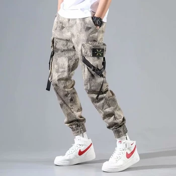 HOUZHOU Camuflagem Carga Calças para Homens Corredores de Moletom Camo Tático Militar de Carga Calças para Homens Streetwear Hip Hop 5XL
