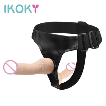 IKOKY Strap-on Realista Vibrador Para Casais de Lésbicas Jogos de Adultos Strapon Vibradores Calcinhas Vibrador de Brinquedos Sexuais para as Mulheres