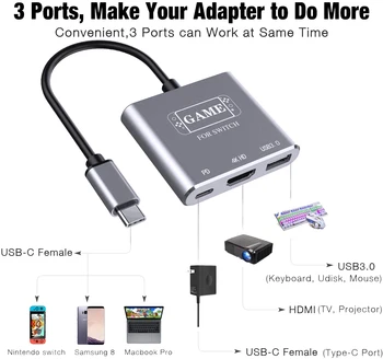 Interruptor TV Dock Dock para Nintendo Interruptor Portátil Estação de Ancoragem USB C 4K compatíveis com HDMI, USB 3.0 PD para Macbook Pro