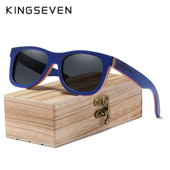 KINGSEVEN 2021 Marca Designer de Madeira Óculos de sol Novos Homens Polarizada Azul de Madeira Óculos de sol Com Caixa Original Vintage Retro Óculos