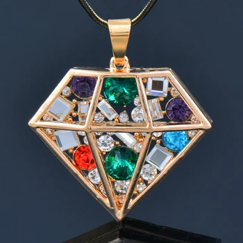 KIOOZOL coreano moda colorida praça de cristal geometria pingente colares longos cobra cadeia de acessórios, jóias de 2022 454 KO1