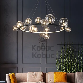 Kobuc Modernos Claro/Branco Vidro Bolha LED Luzes Pingente de Ouro/Cromado/Preto sala de estar, Quarto Anel Redondo Iluminação do Candelabro