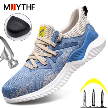 Leve Azul do Trabalho Tênis biqueira de Aço de Segurança do Trabalho Sapatos de Homens Respirável Sapatos de Desporto Punção Prova de Calçado de segurança 2023