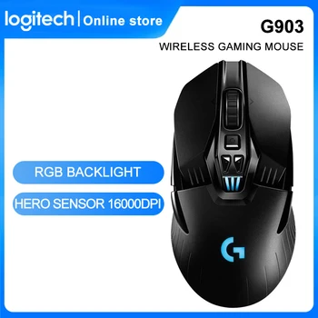 Logitech G903 Lightspeed Wireless Gaming Mouse Herói Sensor 16000DPI RGB luz de fundo 11 Botões de Gamer para Fortnite LOL, DOTA