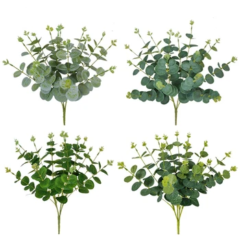 LuanQI Artificial de Plantas de Eucalipto, Folhas de Seda Verde Plantas Ramo de Falsas Folhas de Eucalipto DIY Casa de Casamento Decorações do Jardim
