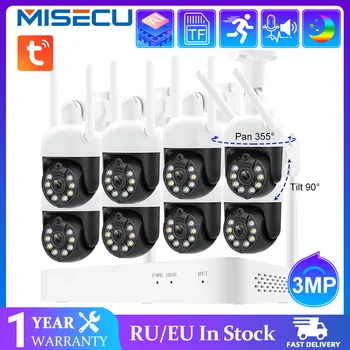 MISECU H. 265 sem Fio do CCTV Sistema de 8CH 3MP Tuya PTZ NVR do IP do Wifi da Câmera ao ar livre Humanos Detectar Áudio em Dois sentidos Kit de Vigilância de Vídeo