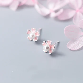 MloveAcc Bonito Pequeno de Prata 925-de-Rosa da Flor de Cerejeira Flor Brincos para Mulheres Meninas Garoto Jóias