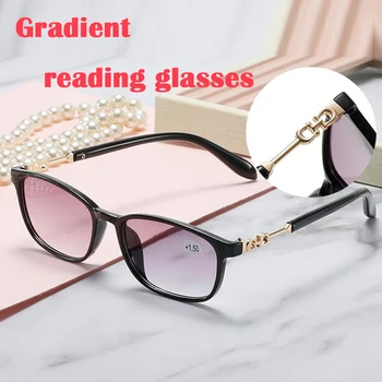 Moda de Luxo Óculos de Leitura Mulheres Ultraleve HD, Lente degradê de Ampliação Leitor de Óculos Para o Quadrado Rim Inquebrável atacado