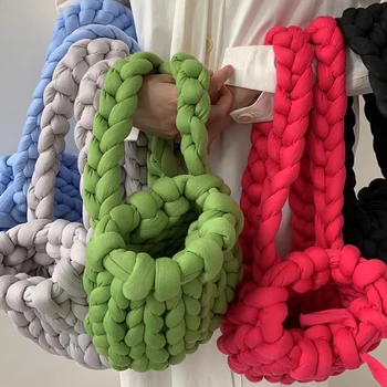 Moda Grosso de Lã Mochilas para as Mulheres Crochet Designer de Volta as embalagens de Doces Cores de Malha Sacos de Ombro, Casual, Bolsa de Viagem de Inverno