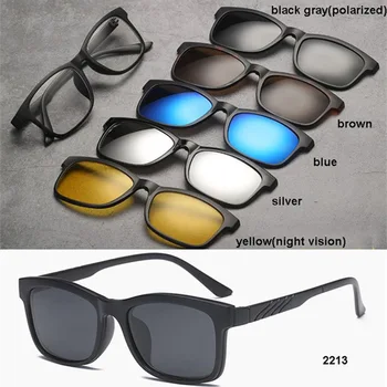 Moda Óptica Espetáculo Quadro De Homens, Mulheres Miopia Com 5 Clipe Em Óculos De Sol Polarizados Magnético Vidros Para Óculos Masculino