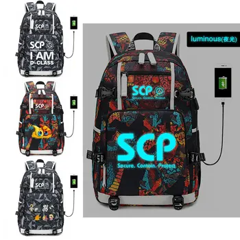 Novo saco SCP Fundação de Mochila de estudante mochila Homens luminosa sacos de Viagem mulheres USB saco