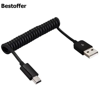 O Cabo Mini-USB Espiral Enrolada USB 2.0 Tipo A Macho para Mini-B 5-Pinos Macho de Sincronização de Dados & Carregador de Chumbo