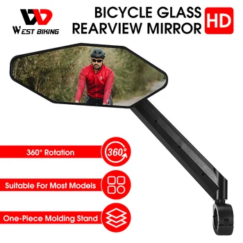 OESTE BIKE Bicicleta HD de Vidro Reariew Espelho de Ângulo Ajustável Refletor Scooter Moto Vista Espelho de Ciclismo Espelho de Segurança