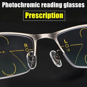 Personalizável Multifocal Progressiva Óculos De Leitura Homens Fotossensíveis Prescrição De Óculos De Metal Metade Quadro De 1.56 Índice