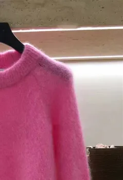 Roupa de malha cor-de-Rosa Camisola Mulheres Simples Solta O pescoço de Casual Todos-jogo Feminino de Malha de Puxar Novas 2021 Outono