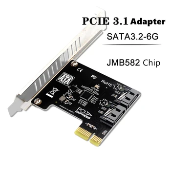 SATA PCI-E Adaptador de 2 Portas SATA 3.1 Placa de Expansão PCIe X1 Placa Riser 6Gbps JMB582 SATA3.1 PCIe PCI-e 1x Adicionar No Cartões